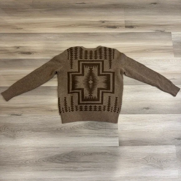 Pendleton Harding Southwestern Geometric Tan Brown Wool Sweater Women’s Medium - Picture 5 of 9
